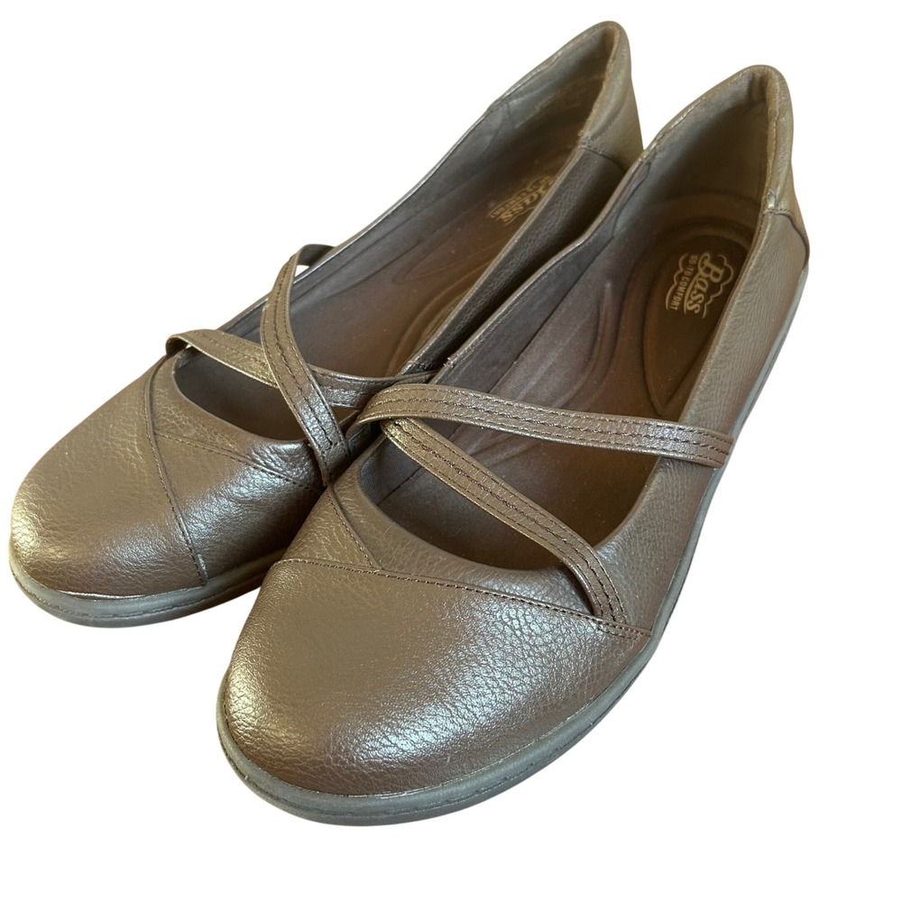 Bass Marie Flats Women Brown Leather Crisscross Mary Jane Comfort Shoes Size 10W